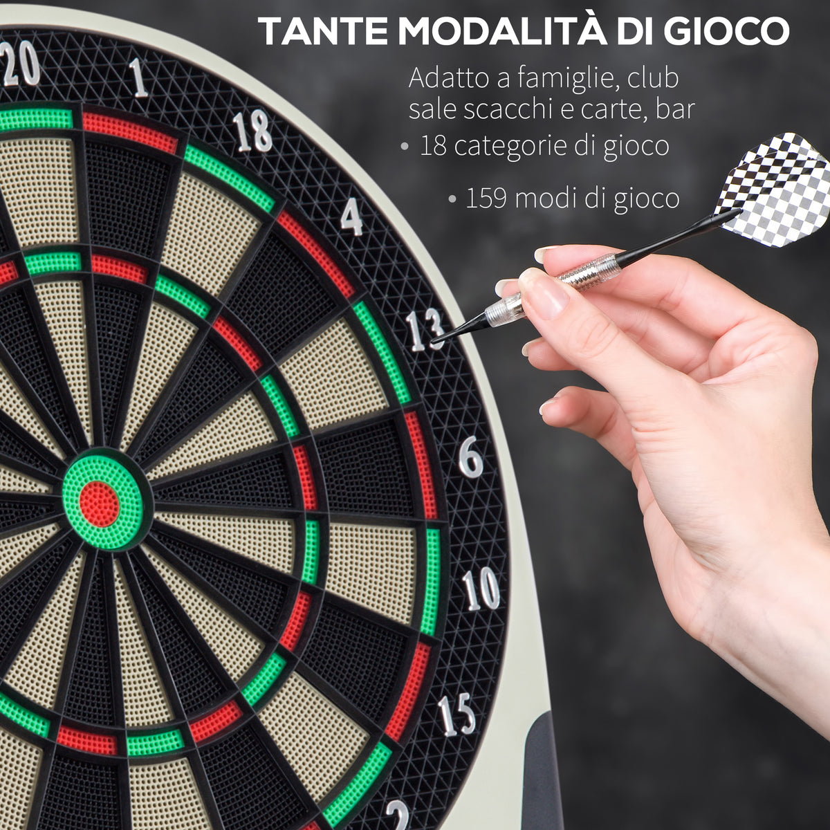 Bersaglio Freccette Elettronico in Plastica con 6 Freccette, Effetti Sonori e Visivi, 44 x 50 x 3.2cm, Nero