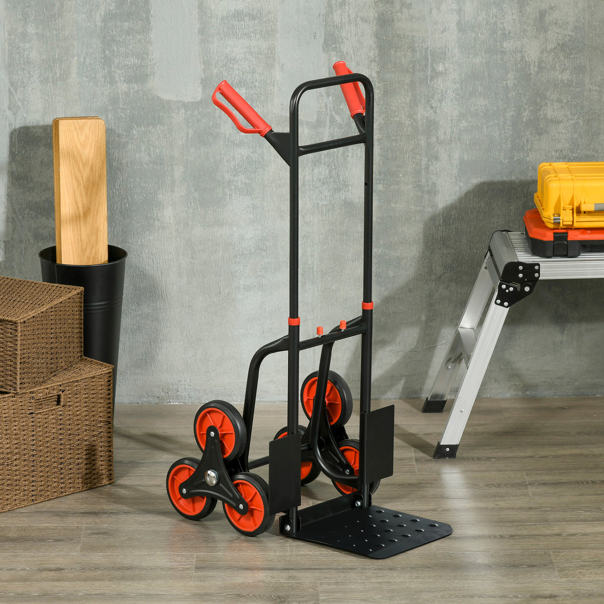 Carrello Portapacchi Pieghevole 120 kg max con Maniglia Estraibile, 44 x 38 x 106.5 cm, Rosso e Nero