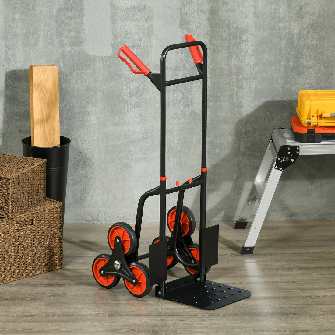 Carrello Portapacchi Pieghevole 120 kg max con Maniglia Estraibile, 44 x 38 x 106.5 cm, Rosso e Nero