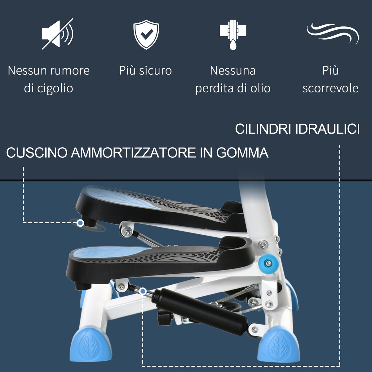 Stepper con Manubrio, Pedali Antiscivolo e Monitor LCD, in Acciaio e ABS, 55x44x108 cm, Bianco Nero e Bianco