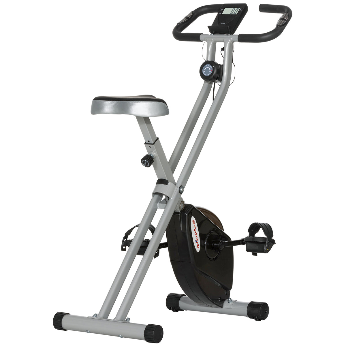 Cyclette Pieghevole Magnetica a 8 Livelli con Display LCD, Rotelle e Sellino Regolabile, Grigio e Nero