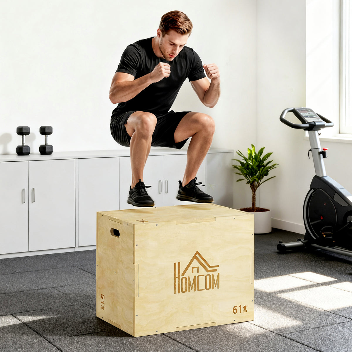 Plyo Box in Legno a 3 Altezze, Jumping Box Pliometrico Capacità 120kg, 61x51x76cm