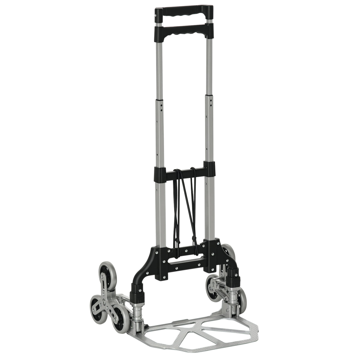Carrello Portapacchi Pieghevole a 6 Ruote max 70 kg con Fune e Maniglia Estraibile, 47x47x100 cm, Nero e Argento