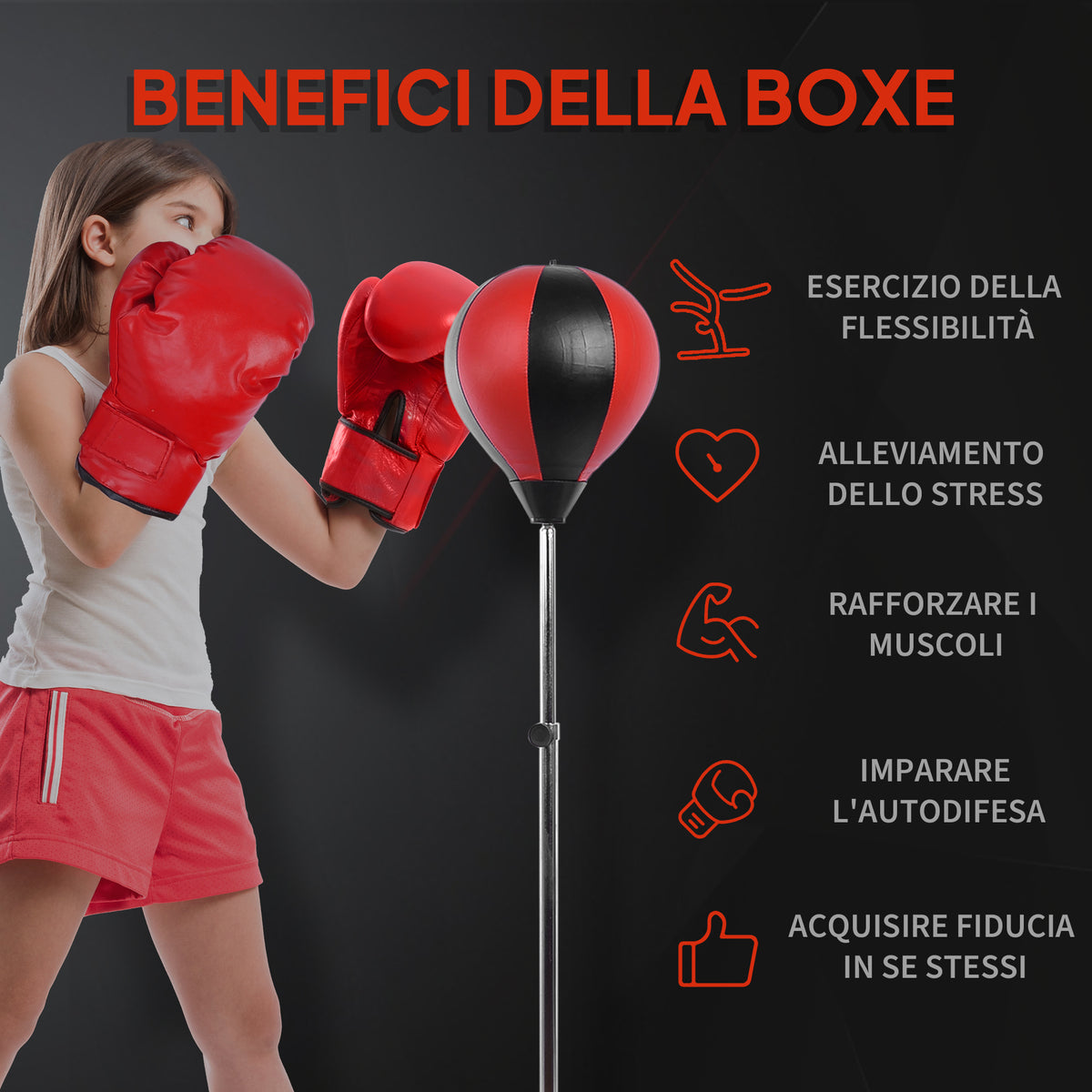 Set Punching Ball da Terra per Adolescenti con Guantoni e Pompa, Altezza Regolabile da 126-144 cm