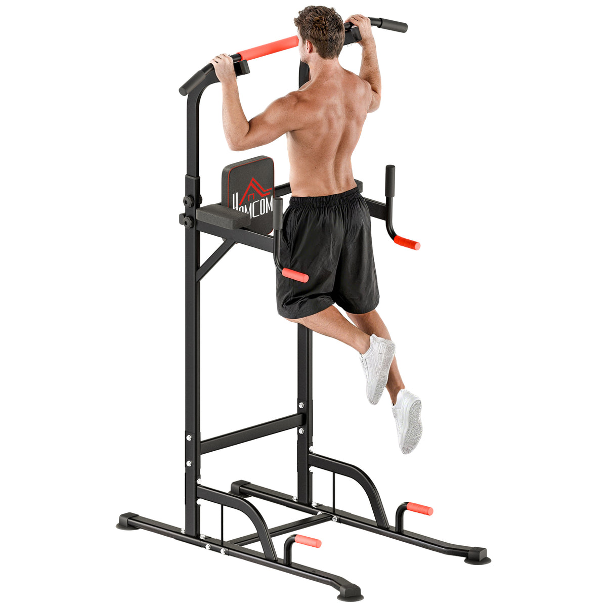 Barra per Trazioni Power Tower Stazione Fitness Multifunzione Regolabile 189-239cm in Acciaio Nero Rosso