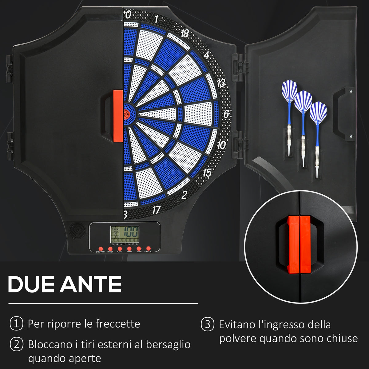Bersaglio Freccette Elettronico in PP con 6 Freccette e Monitor LCD, 83x45x4 cm, Rosso e Nero