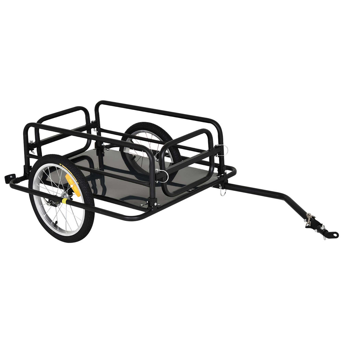 Carrello Bici con Pareti Pieghevoli, Gancio e 4 Catarifrangenti, in Acciaio e PE, 139x71.5x49 cm, Nero