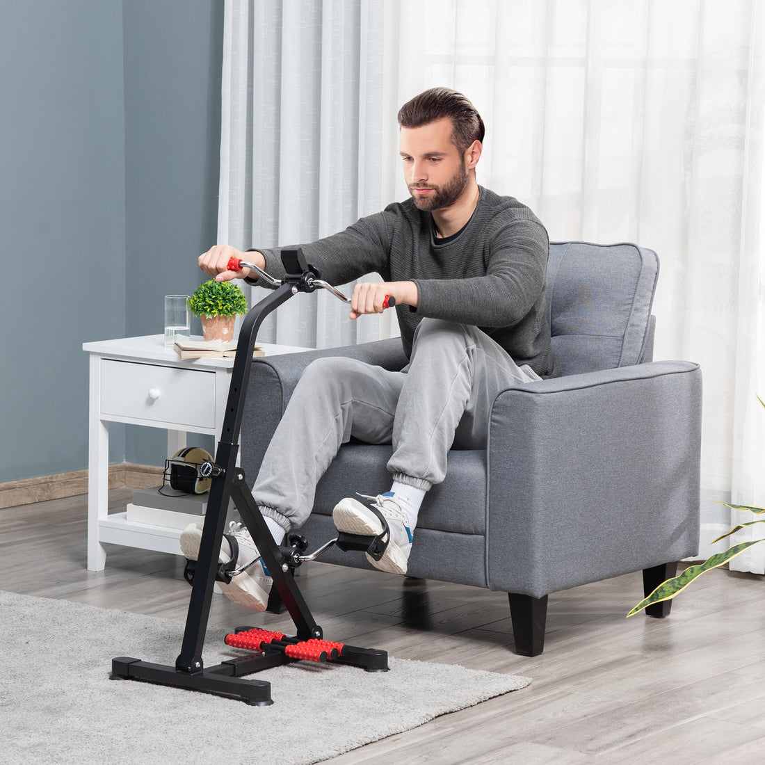 Pedaliera per Braccia e Gambe con Schermo LCD, Altezza e Resistenza Regolabile, 56x44-56x75-97 cm