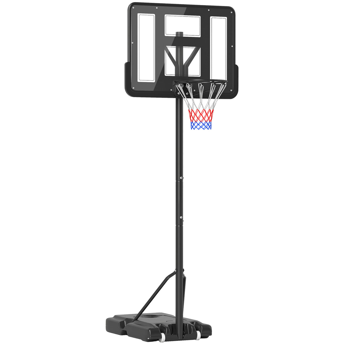 Canestro Basket Altezza Regolabile 160-305cm, Base con Ruote e Struttura in Acciaio, Tabellone in PVC Trasparente