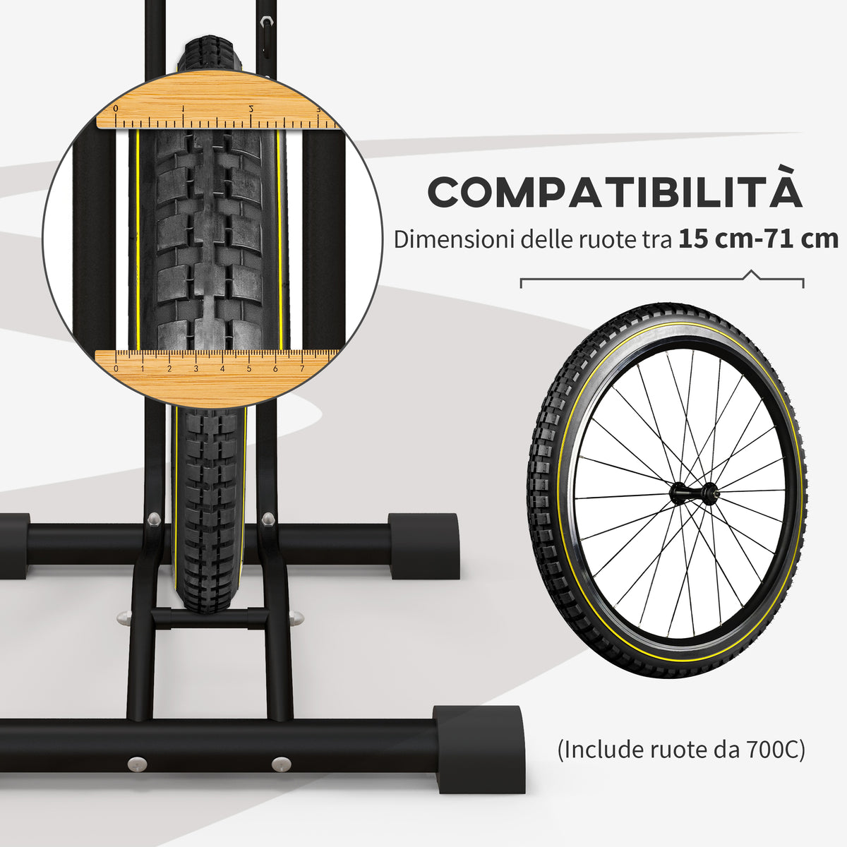 Supporto per Bici con Ganci Regolabili, Compatibile con Biciclette 24"-29" e 700c, per Garage, Interno ed Esterno, Nero