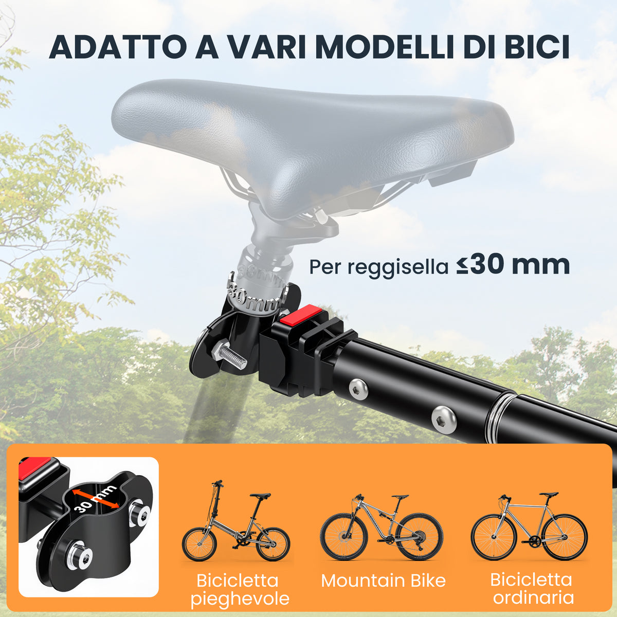 Carrello per Bicicletta Rimorchio Cargo Bici Trasporto di Oggetti Pieghevole Portata 36kg 156x72x82cm