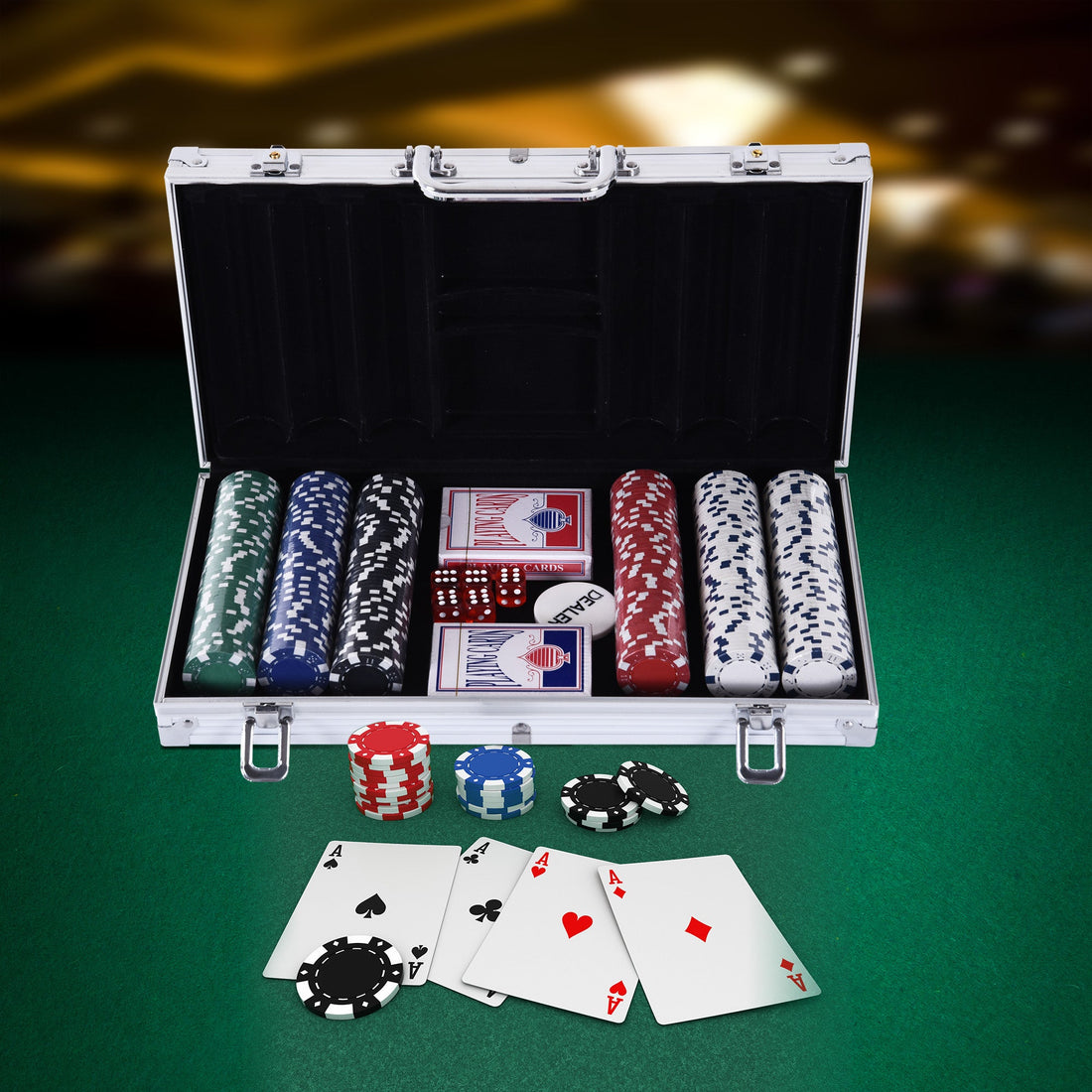 Valigetta Poker Professionale in Alluminio, Set Poker con 300 Fiches e 2 Mazzi per Texas hold&