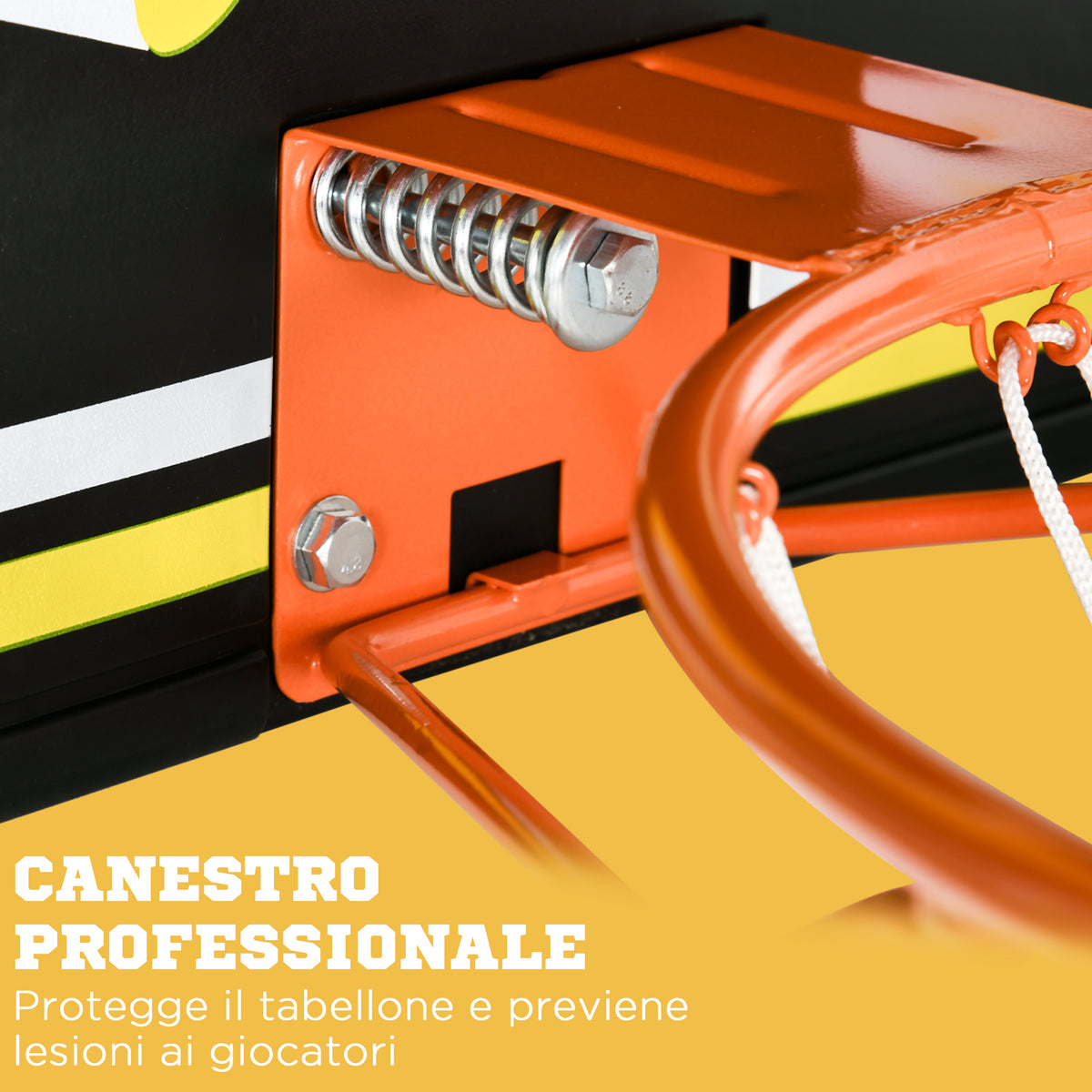 Canestro Basket per Bambini e Adulti da Indoor e Outdoor in Acciaio e PE, 110x90x70 cm, Nero e Giallo