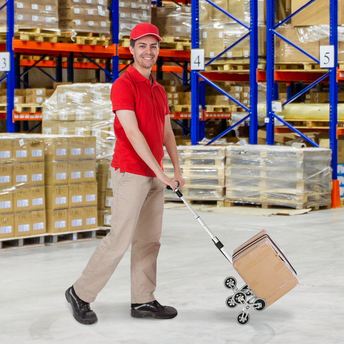 Carrello Portapacchi Pieghevole a 6 Ruote max 70 kg con Fune e Maniglia Estraibile, 47x47x100 cm, Nero e Argento