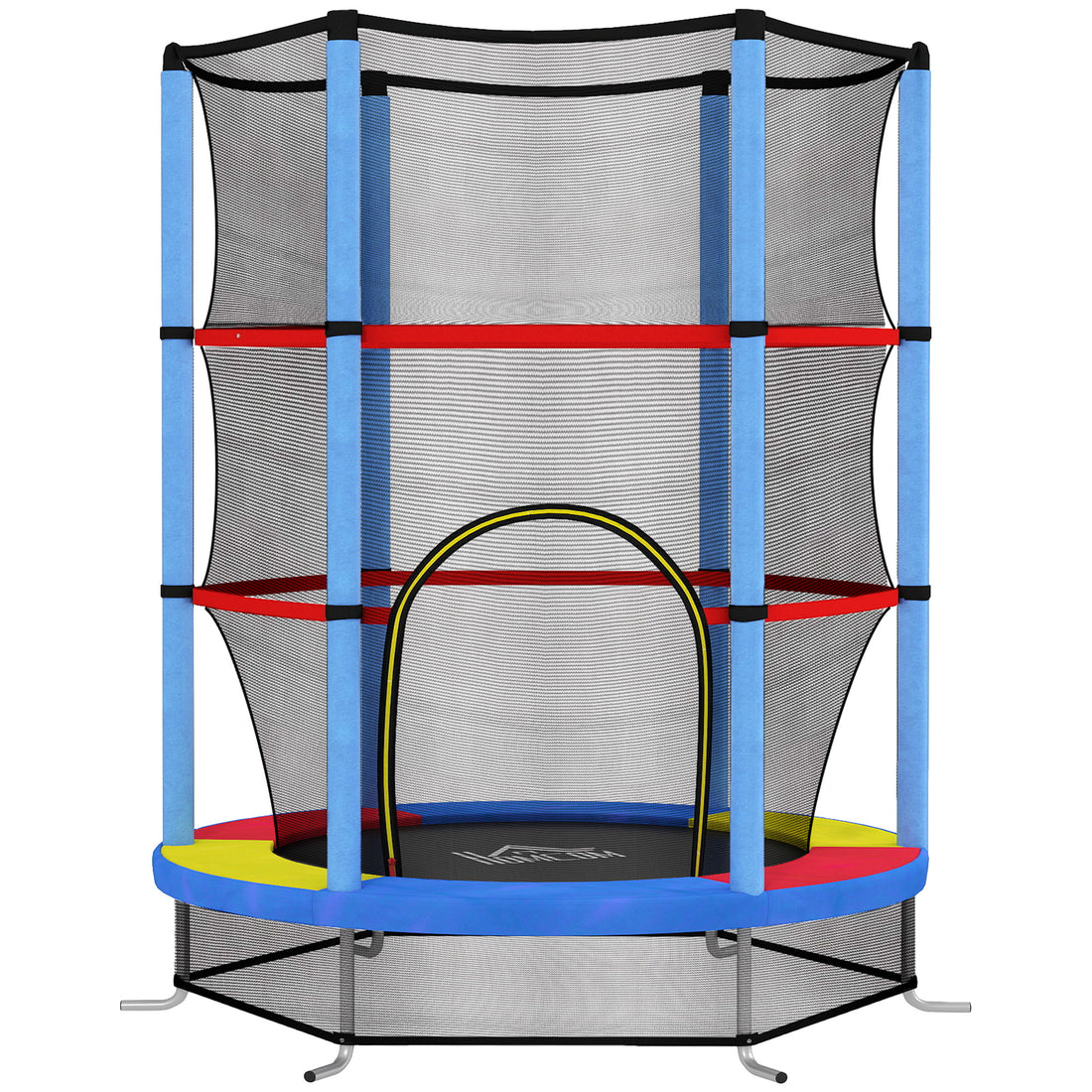 Tappeto Elastico per Bambini 3-6 Anni con Rete di Protezione, 6 Colonne e 3 Ingressi, 140x190 cm, Multicolore