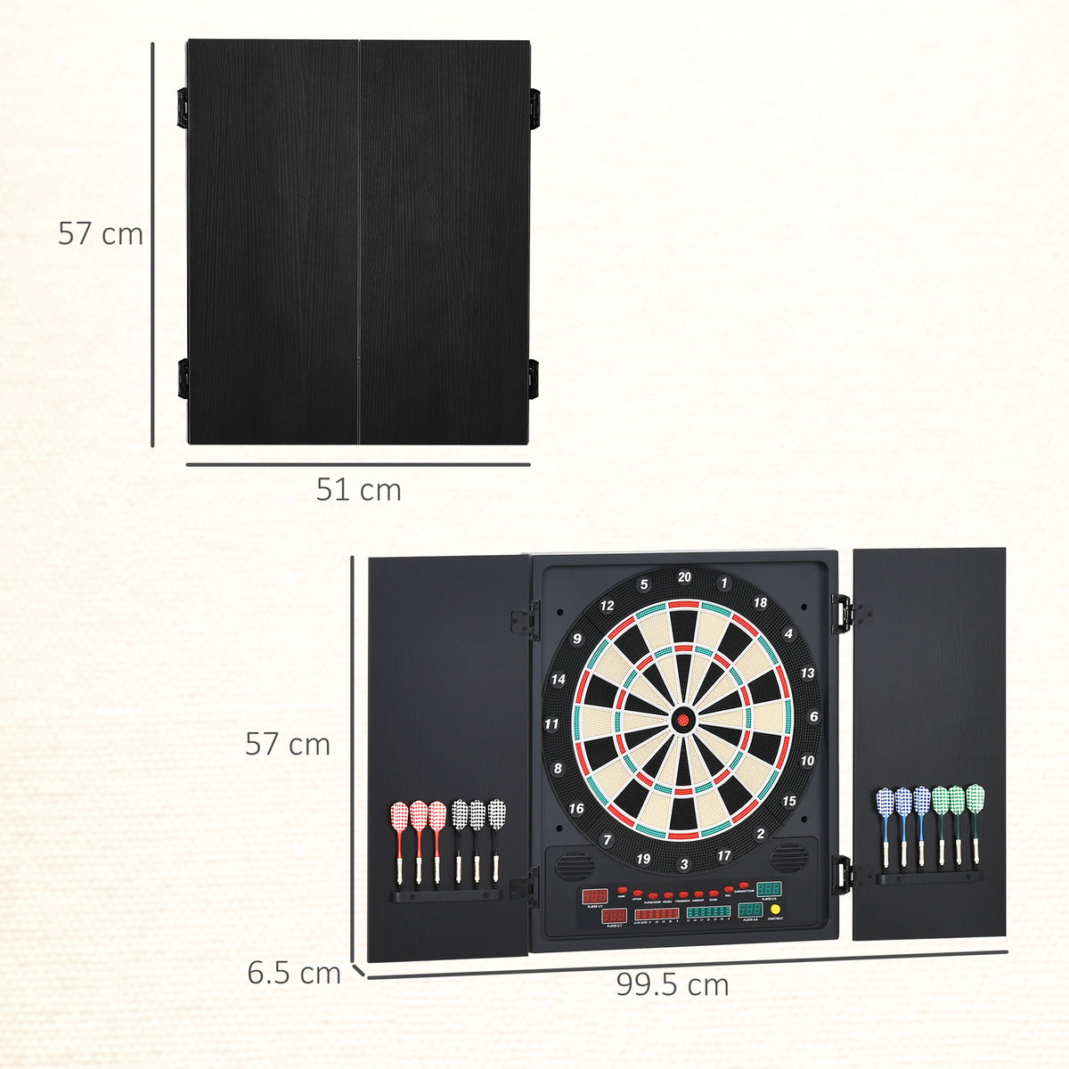 Bersaglio Freccette Elettronico con Punteggio Automatico, 12 Freccette e 6 Display, 51x6.5x57cm, Nero