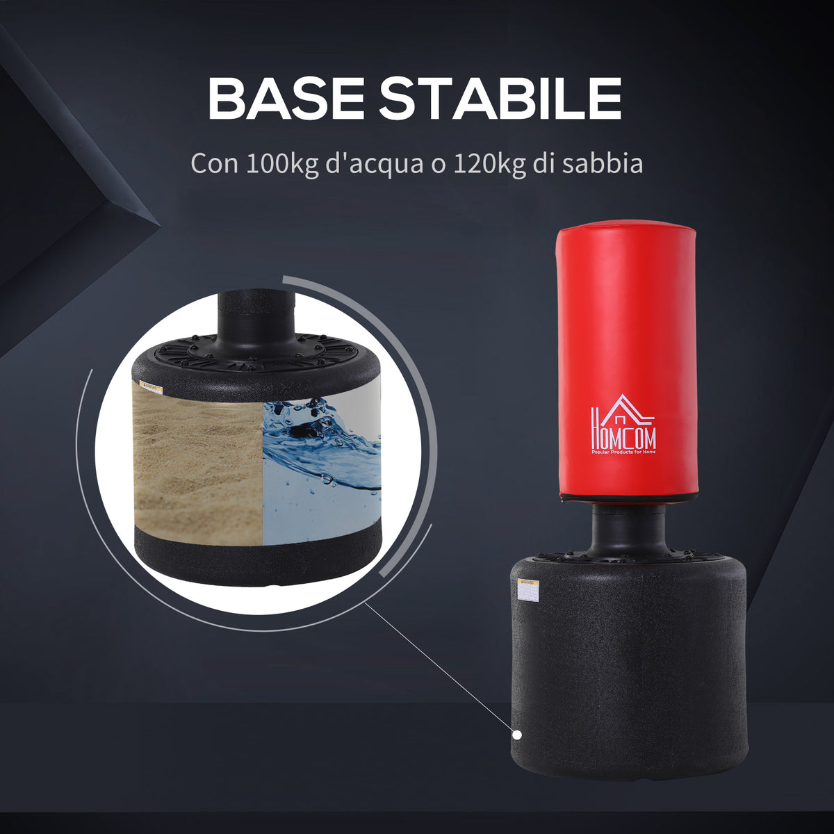 Sacco da Boxe da Terra Pesante con Altezza Regolabile (145-172cm) , Sacco da Boxe Pieno Base da Riempire con Acqua (100kg) Sabbia (120kg)
