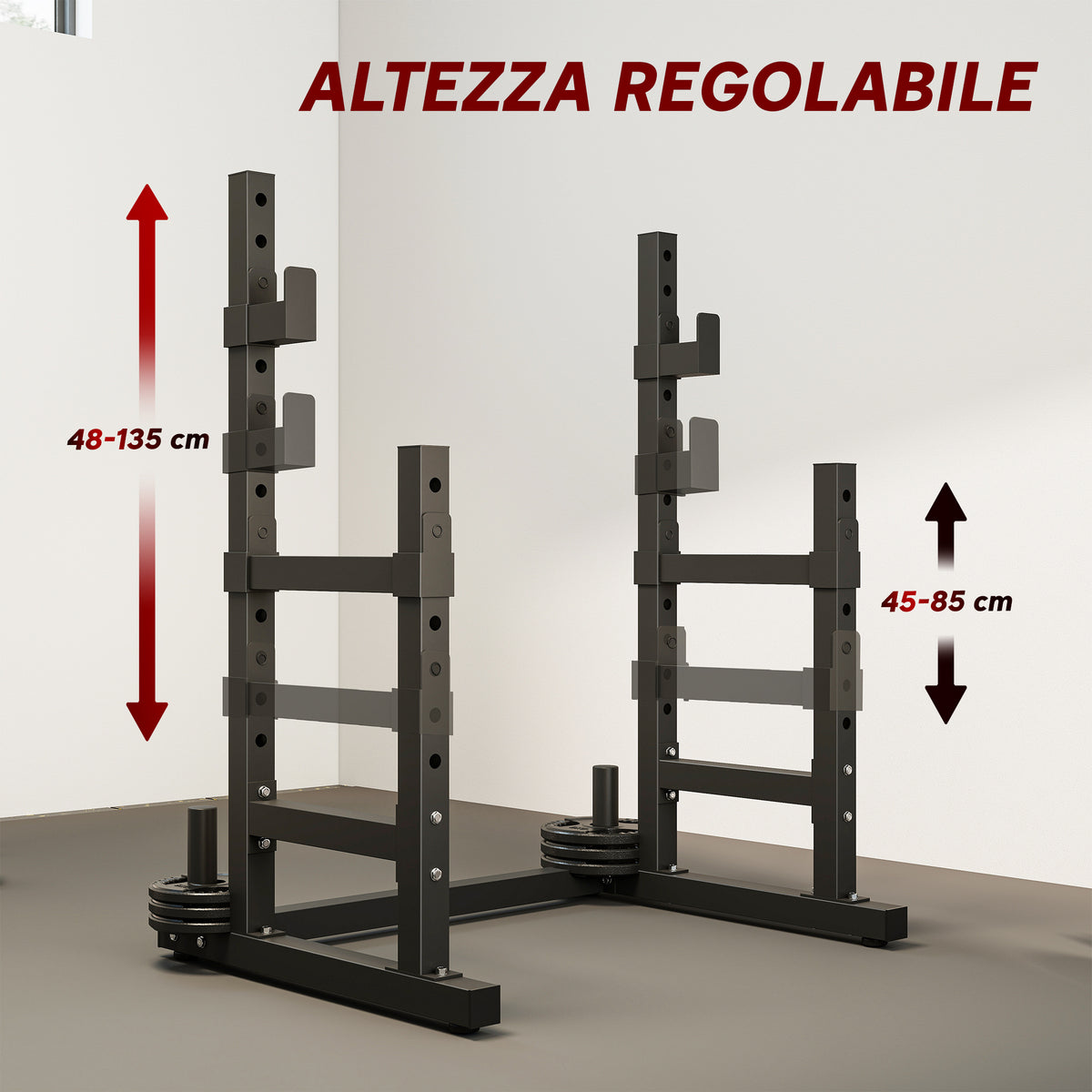 Porta Bilanciere Regolabile a 2 Livelli con Porta Dischi, in Acciaio, 110x91x145 cm, Nero
