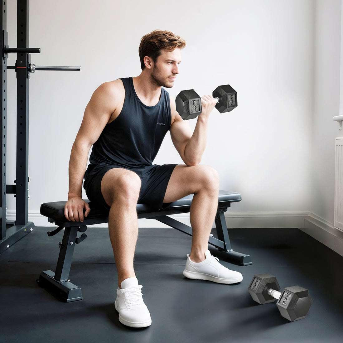 Set di Manubri Palestra da 2x12.5 kg Esagonale, Pesi per Palestra con Impugnatura Zigrinata Antiscivolo, Nero