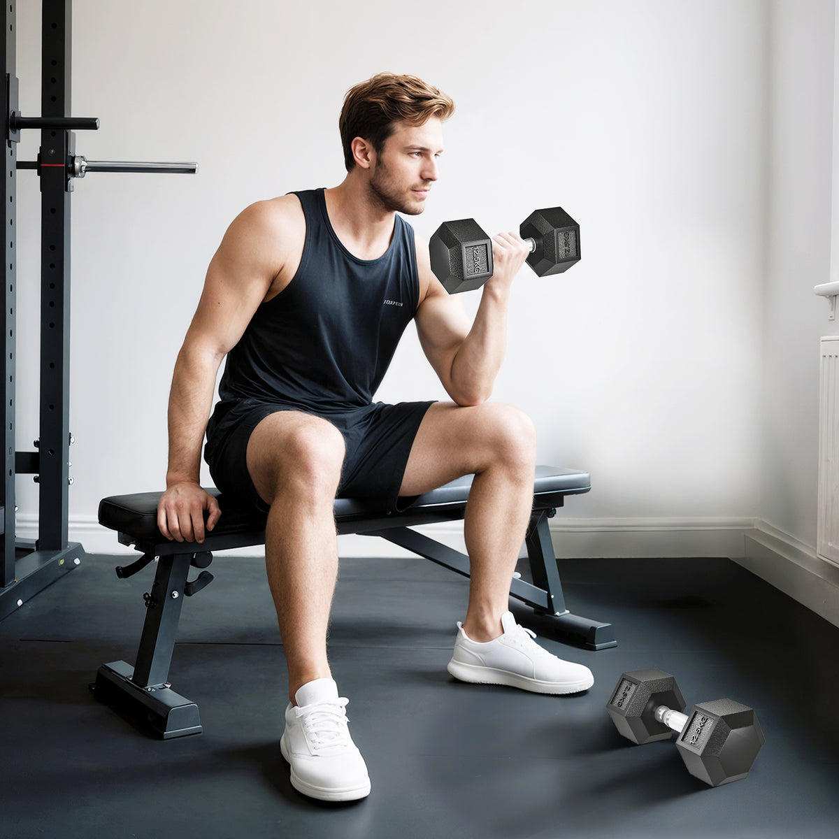 Set di Manubri Palestra da 2x12.5 kg Esagonale, Pesi per Palestra con Impugnatura Zigrinata Antiscivolo, Nero
