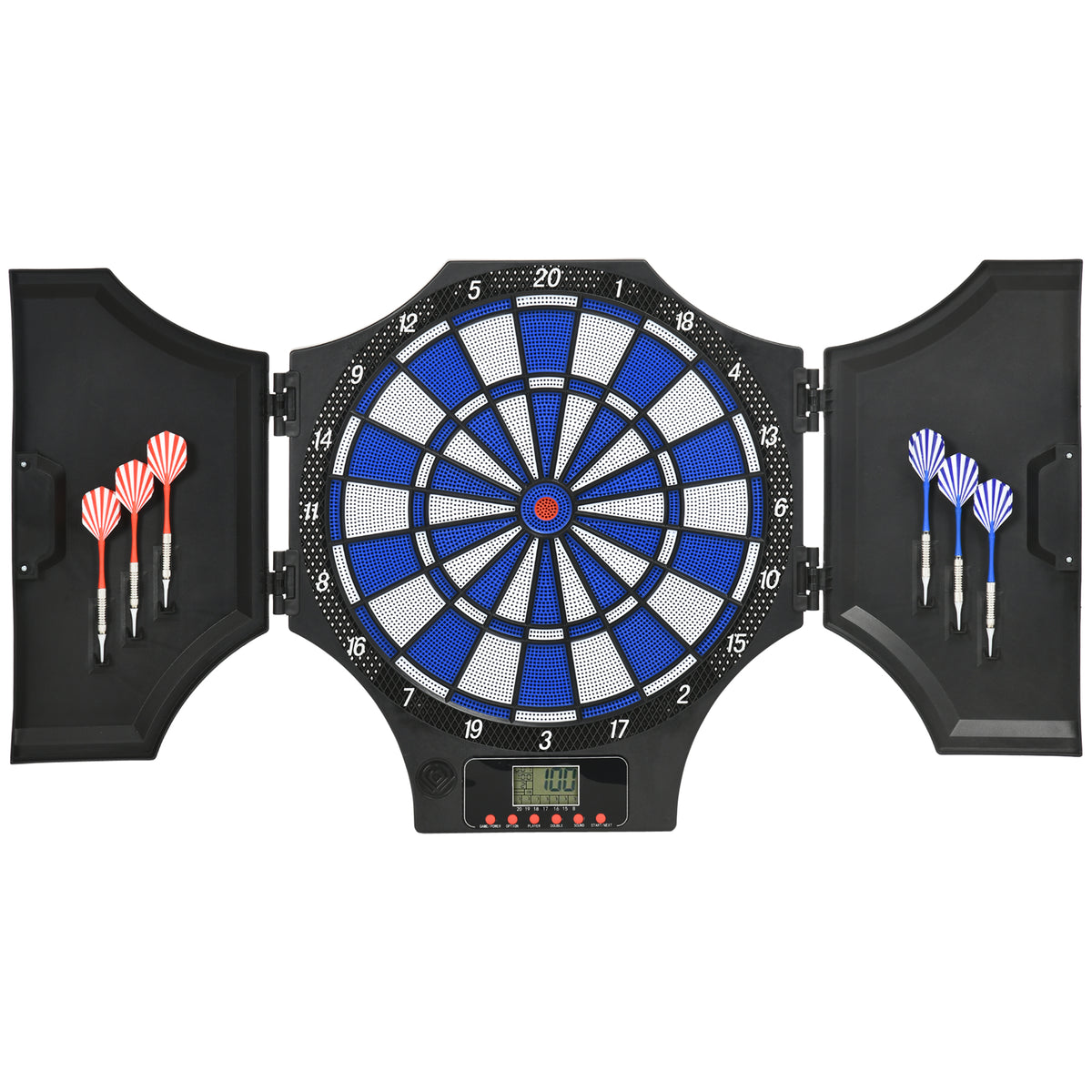 Bersaglio Freccette Elettronico con 6 Freccette e Monitor LCD per 31 Giochi, 83x45x4 cm, Nero e Blu