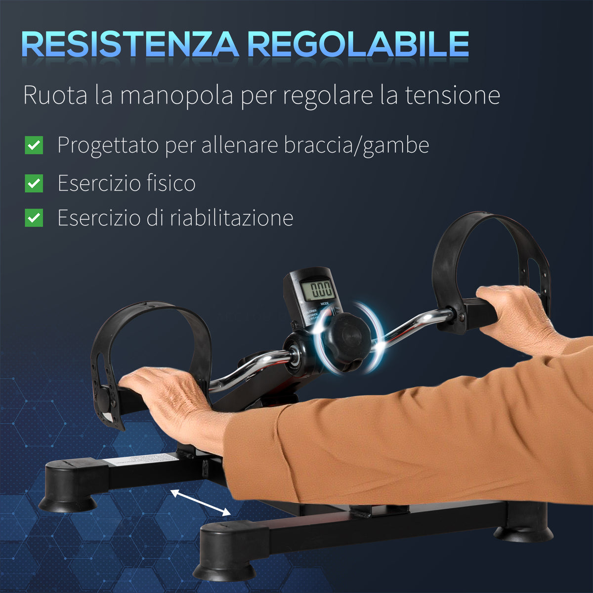 Mini Cyclette per Riabilitazione con Altezza e Resistenza Regolabile e Display LCD, in Acciaio e ABS, Nera e Rossa