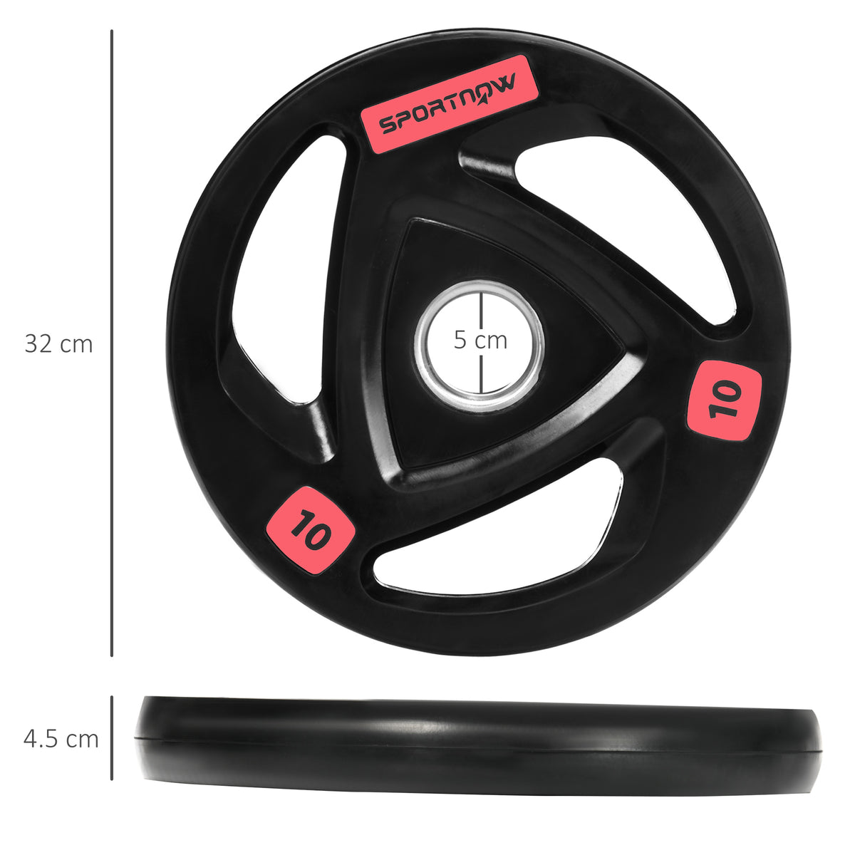 Set di 2 Dischi Pesi da 10kg in Acciaio con Rivestimento in Gomma per Bilanciere