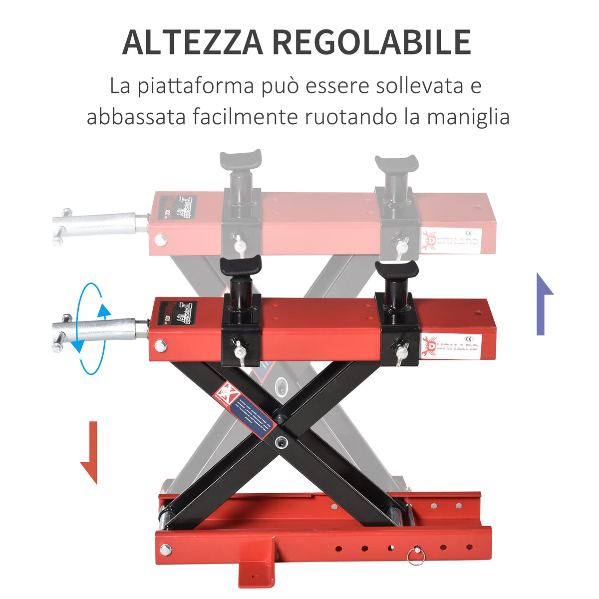 Cavalletto Alzamoto a Forbice, Sollevatore Moto, Cavalletto Moto Centrale Regolabile Fino 500kg in Metallo Rosso