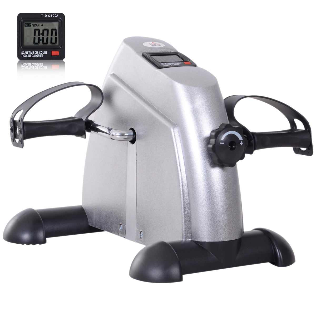 Mini Cyclette Portatile per Gambe e Braccia, Pedaliera per Riabilitazione con Display LCD, Argento