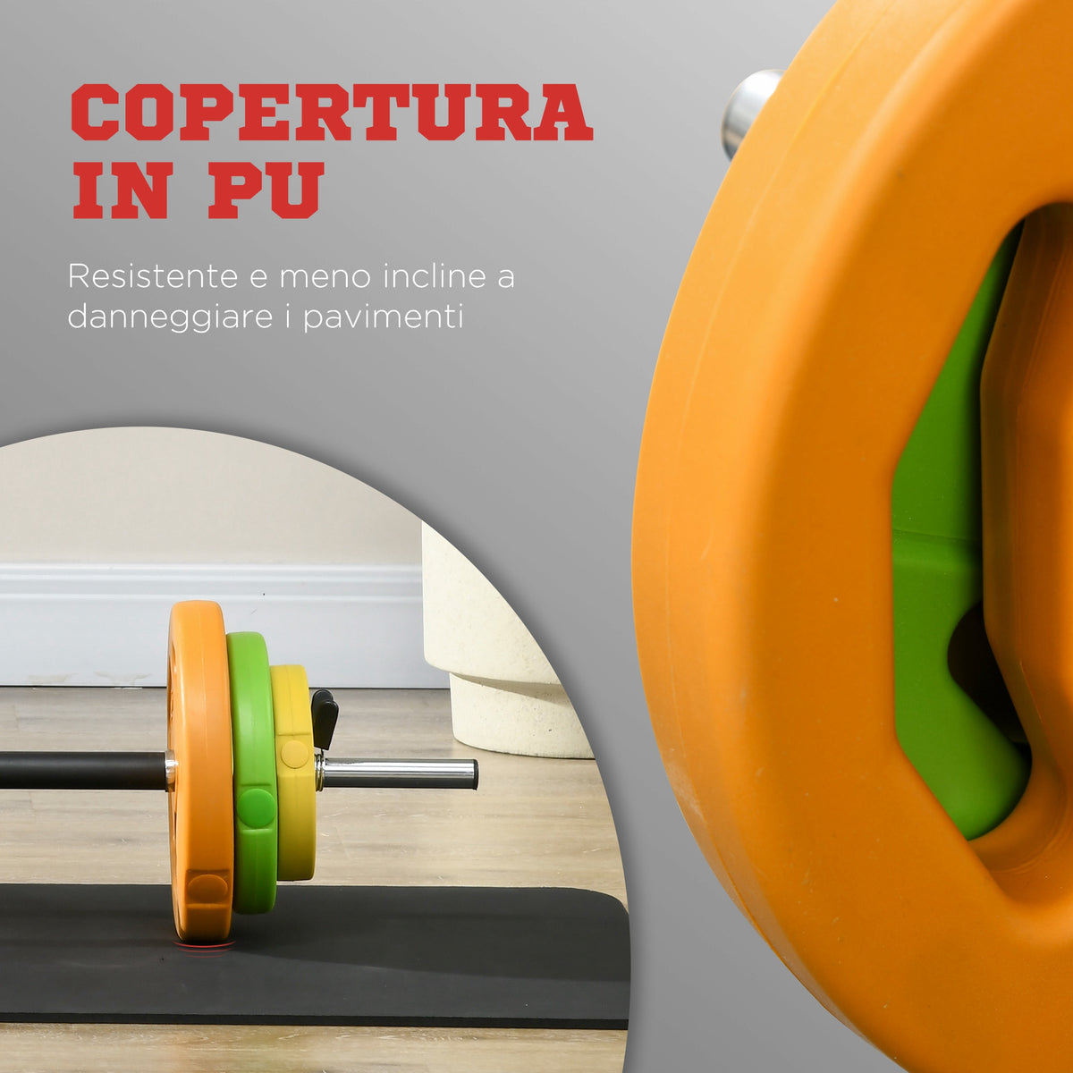 Set Bilanciere e Dischi da 20 kg totali Antiscivolo con 6 Pesi e 2 Clip di Fissaggio, 28x130 cm, Multicolore