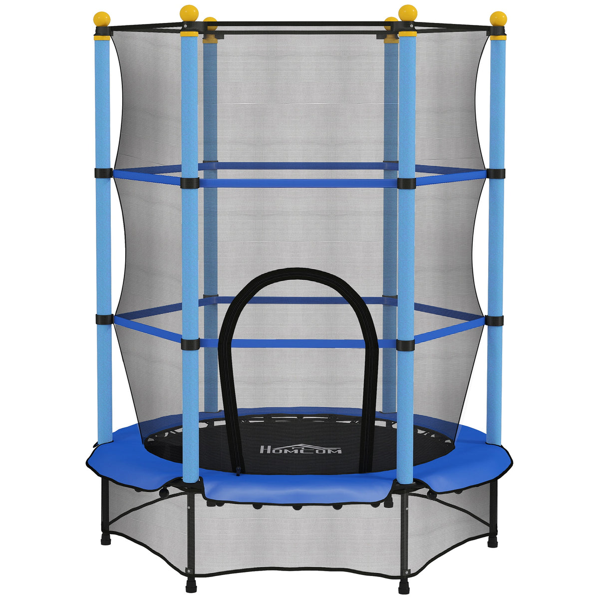 Tappeto Elastico per Bambini con Rete di Sicurezza e Pali Imbottiti Età 3-10 Anni, 140 x 190 cm, Blu