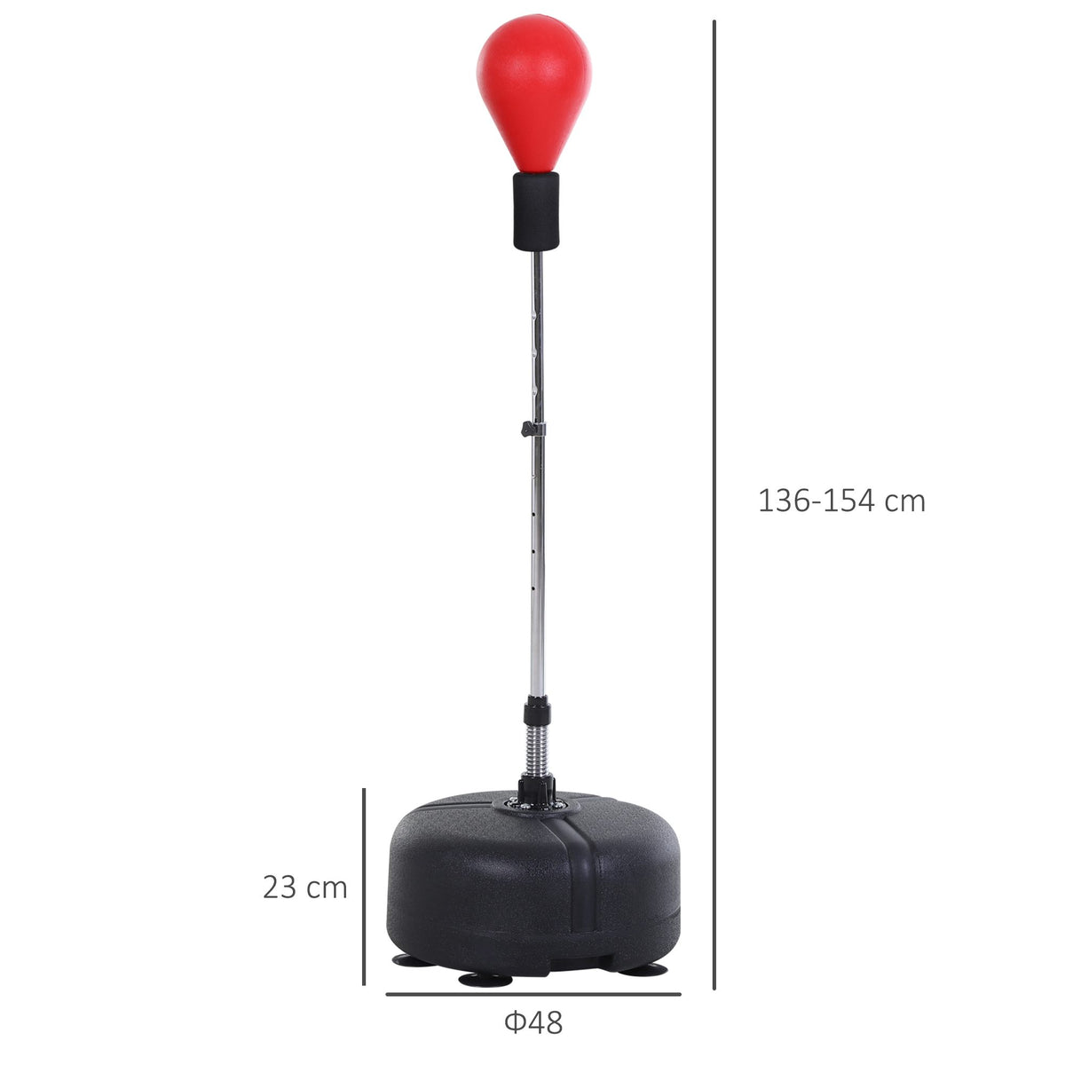 Punching Ball ad Altezza Regolabile con Guanti Boxe, in Acciaio, Finta Pelle e PE, 48x136-154 cm, Nero e Rosso