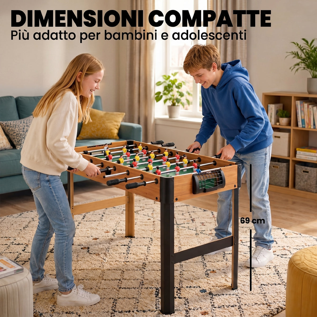 Biliardino Calcio Balilla per Bambini con Manopole Antiscivolo, Segnapunti e Palline, 118x104x69cm