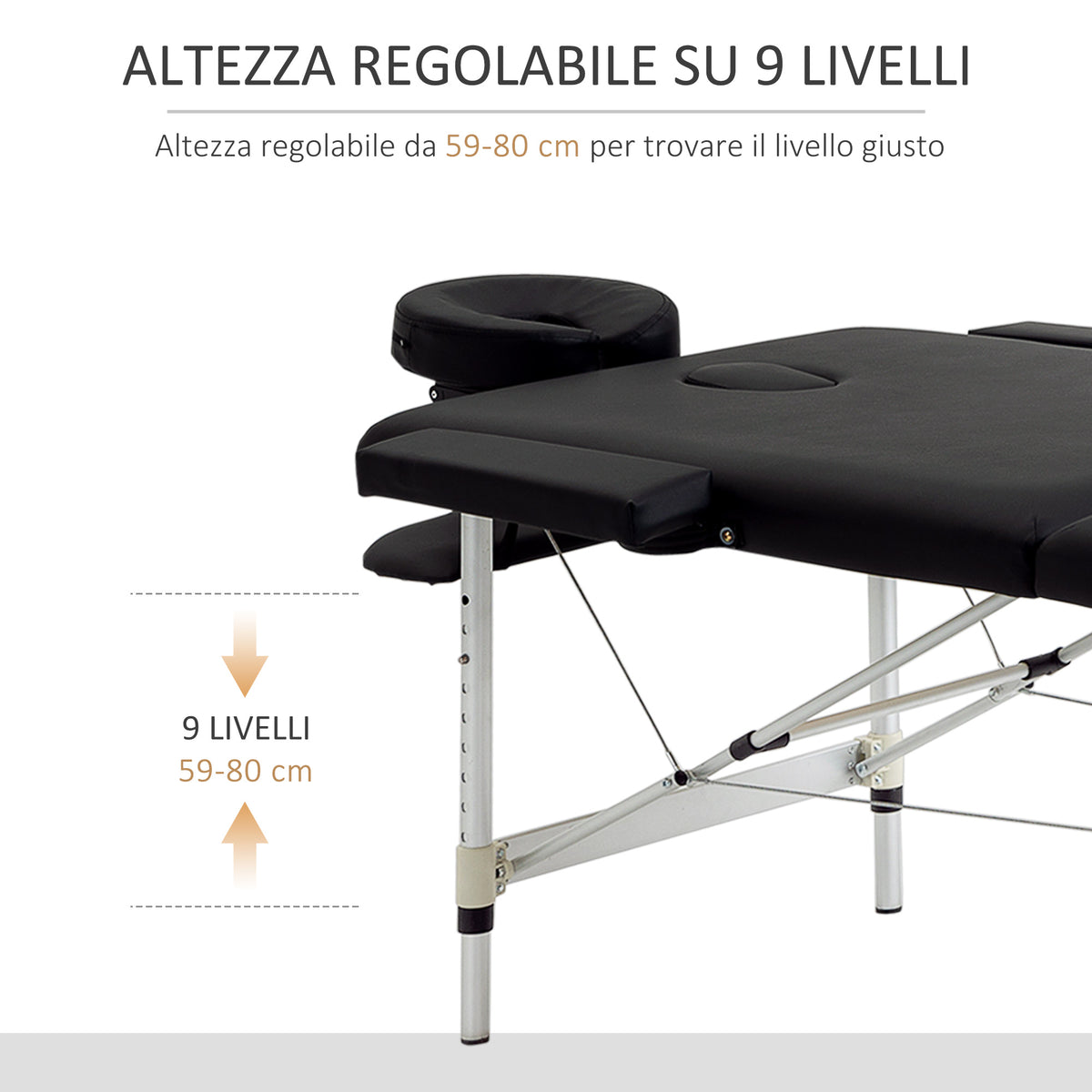 Lettino Massaggio Pieghevole Professionale, Lettino per Massaggio con Altezza Regolabile e Borsa di Trasporto per Estetista e Terapista, Nero