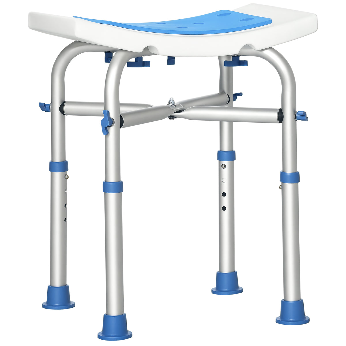 Sgabello per Doccia in Alluminio con Altezza Regolabile e Piedini Antiscivolo a Ventosa, Blu