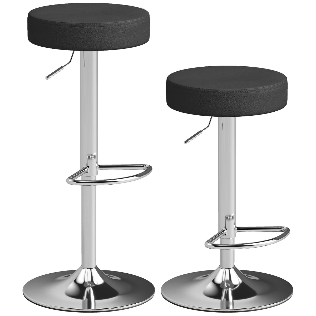 Set 2 Sgabelli da Bar Moderni e Regolabili, in Pelle PU, Spugna e Metallo, 38.5x38.5x62-84 cm, Nero