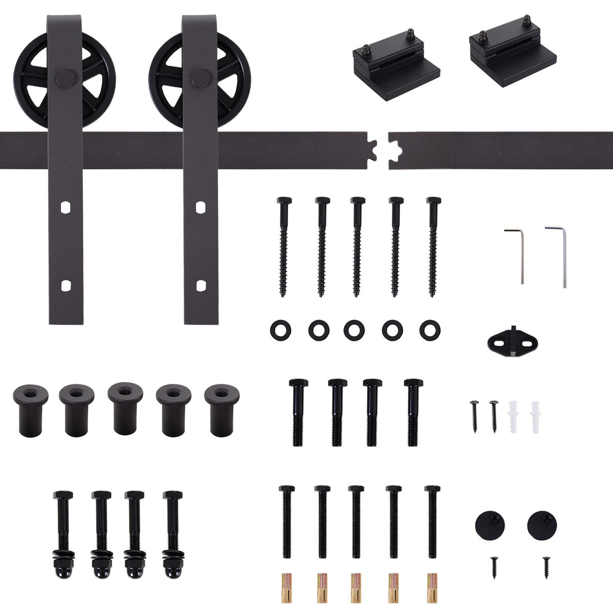Kit Porta Scorrevole 100kg max in Acciaio con Binario, Ganci, Fermi, Viti e Bulloni, 183x4x0.6 cm