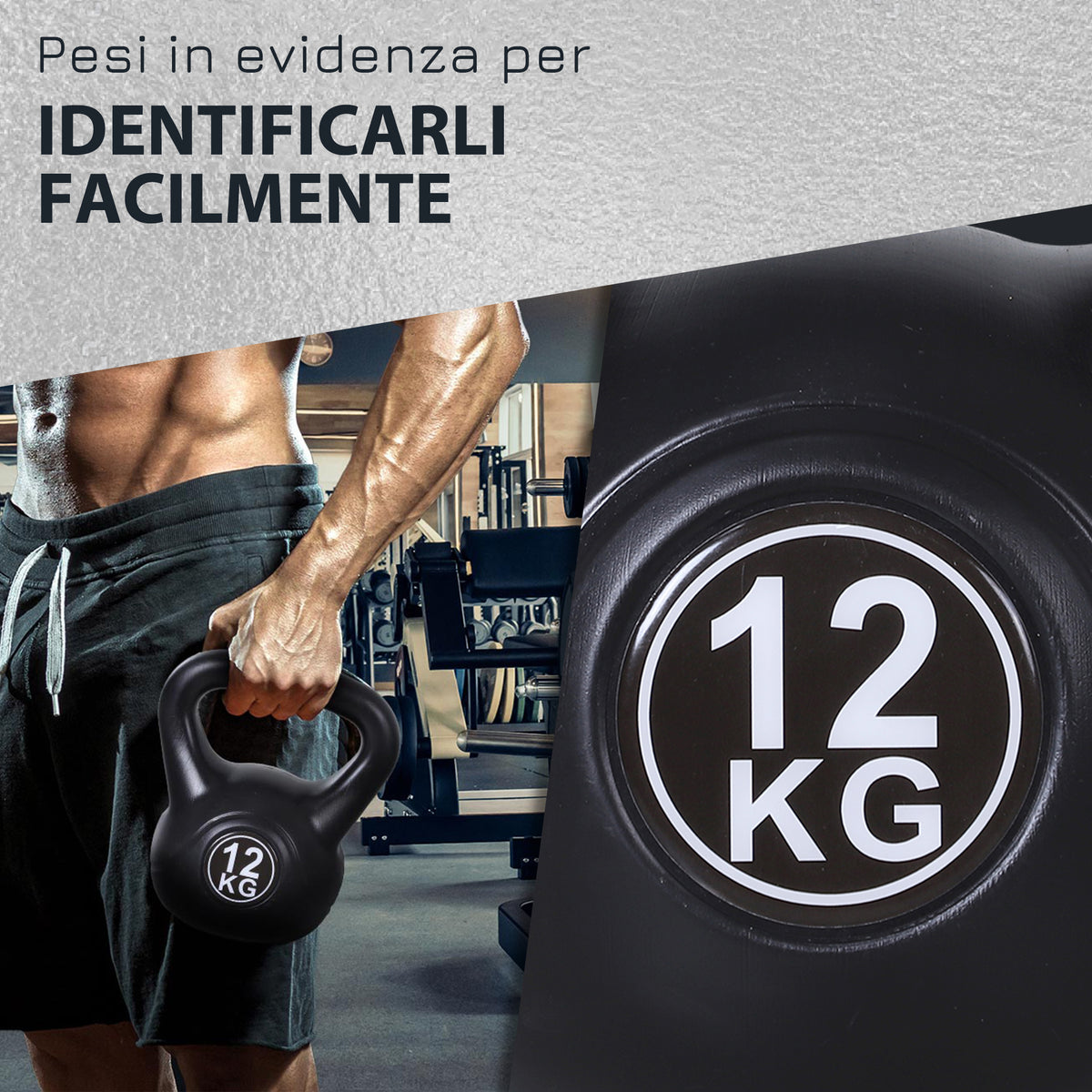 Kettlebell 12kg per Sport e Fitness con Base Piatta e Impugnatura, Kettlebell Pesi per Allenamento Home Gym Casa e Palestra, 27x21x31 cm, Nero