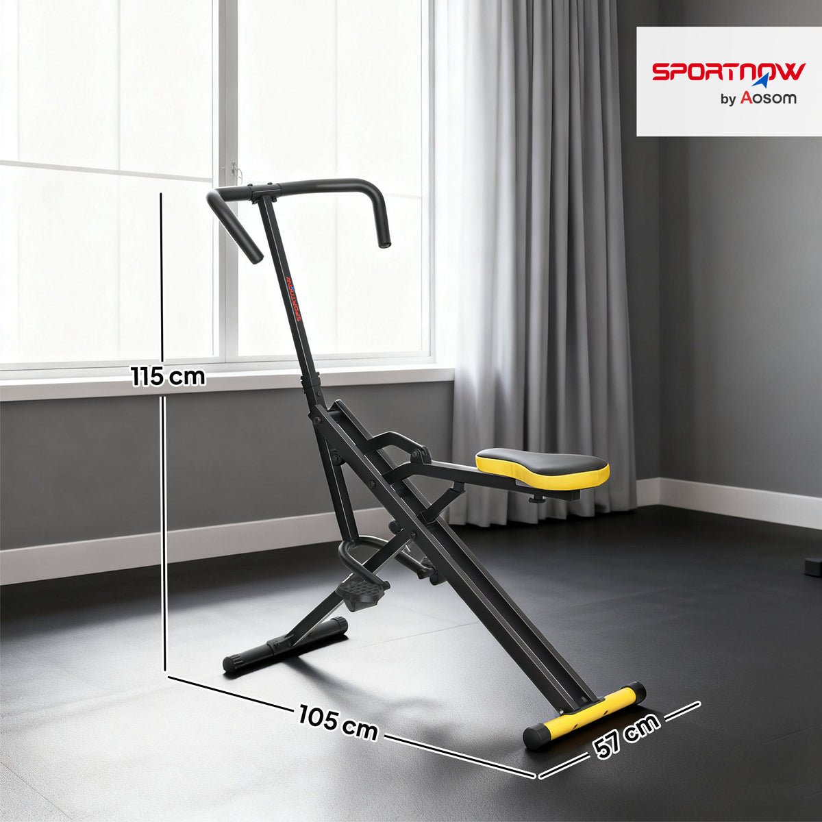 Macchina Total Crunch Pieghevole con Seduta Regolabile, in Metallo e Plastica, 57x105x115 cm, Giallo