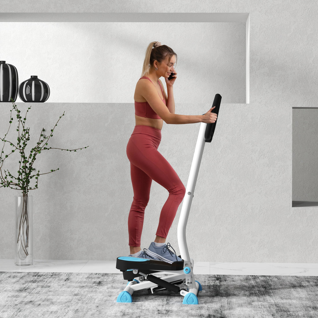 Stepper con Manubrio, Pedali Antiscivolo e Monitor LCD, in Acciaio e ABS, 55x44x108 cm, Bianco Nero e Bianco