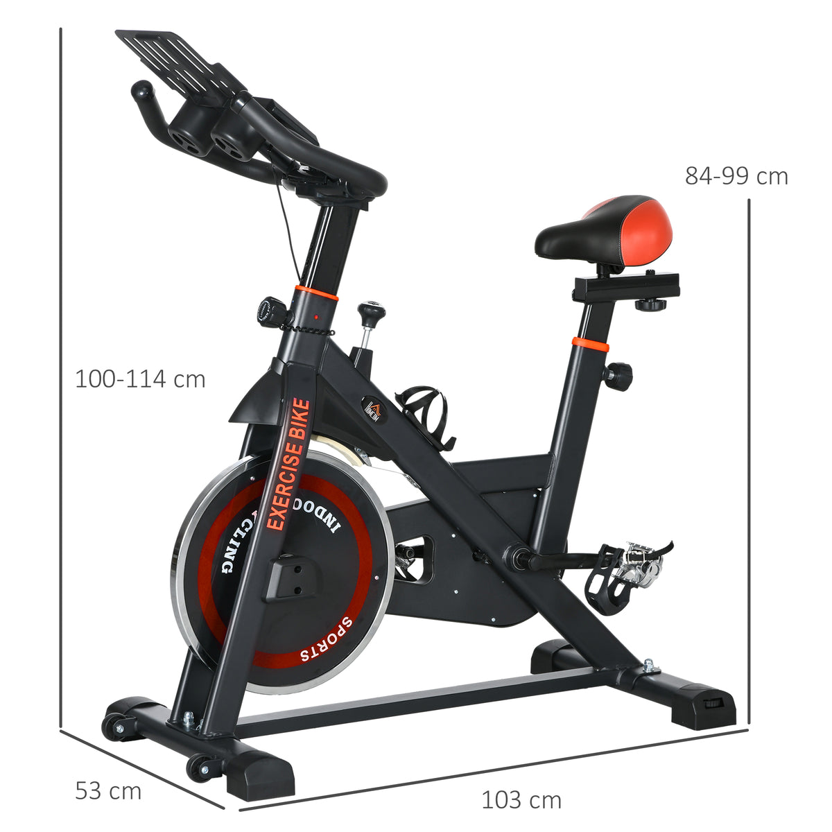 Cyclette da Casa con Volano da 8 kg e Schermo LCD, in Acciaio e ABS, 103x53x100-114 cm, Rosso e Nero