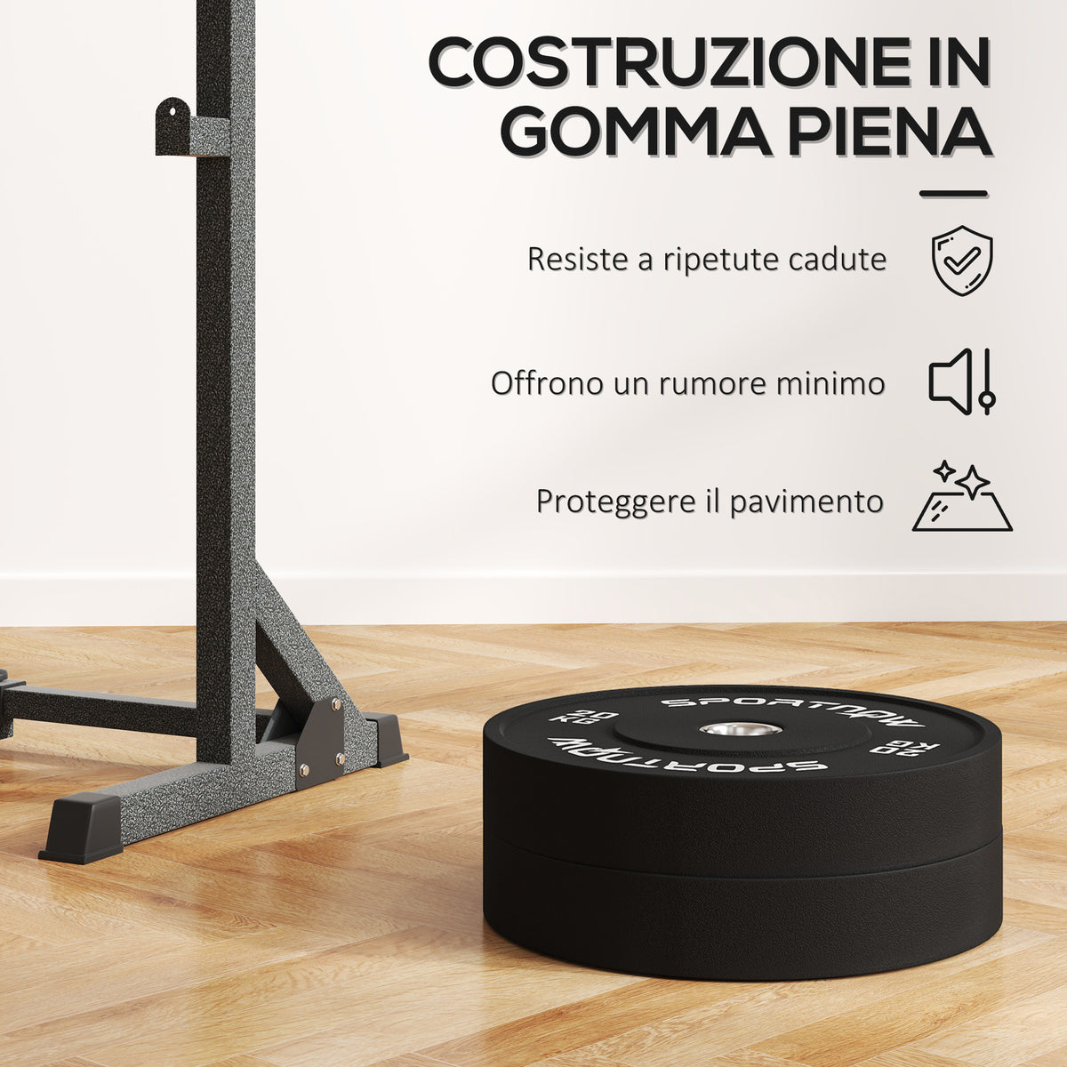 Set 2 Dischi Pesi da 20kg in Gomma con Foro da 2"/5 cm per Manubri e Bilancieri, Nero