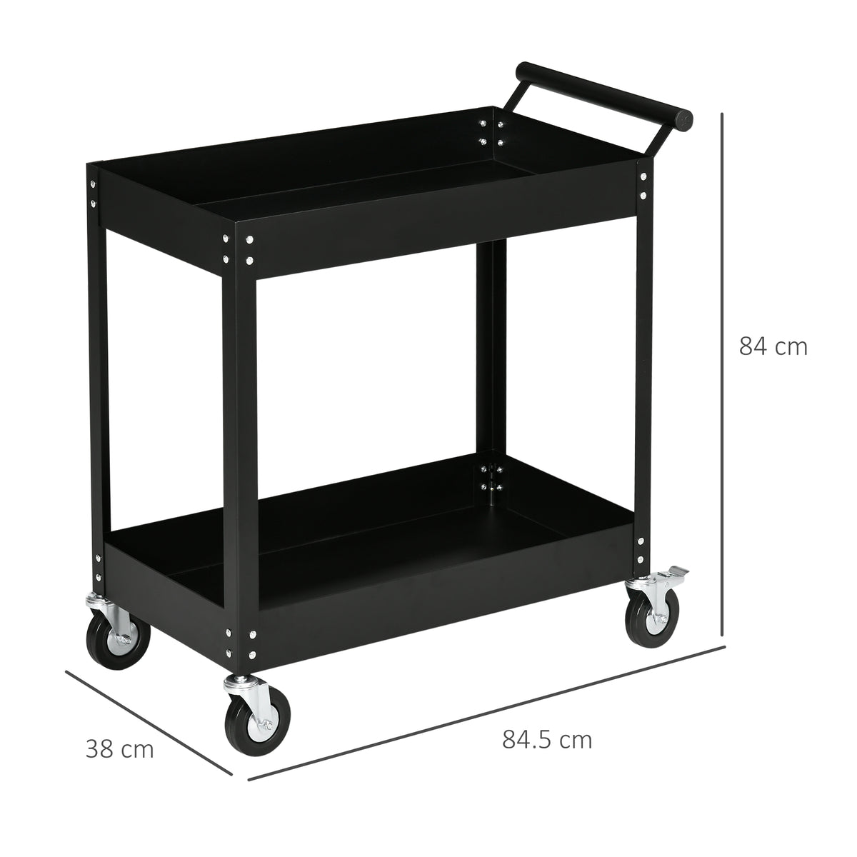 Carrello Porta Attrezzi a 2 Ripiani in Acciaio, 84.5x38x84cm, Nero