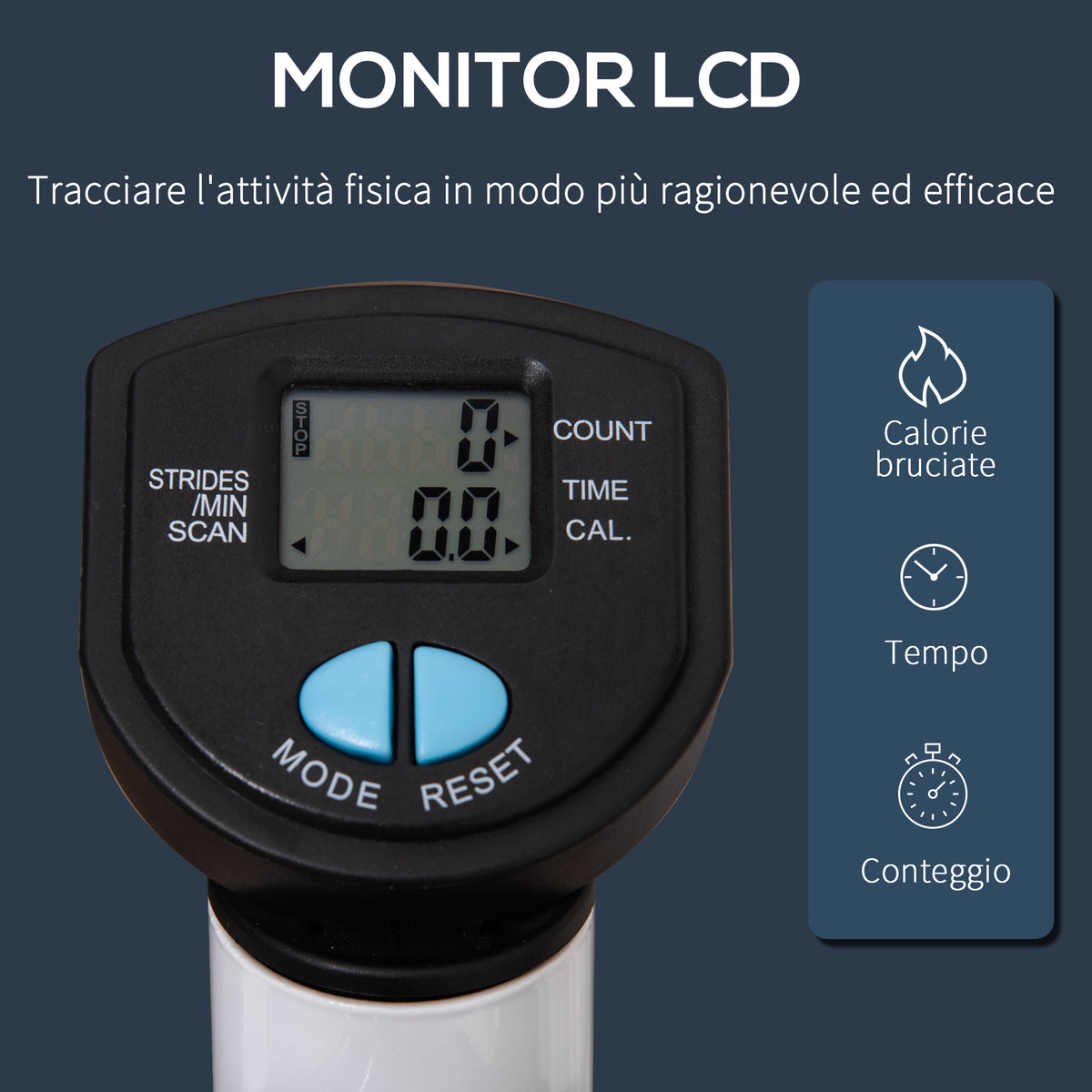 Stepper con Manubrio, Pedali Antiscivolo e Monitor LCD, in Acciaio e ABS, 55x44x108 cm, Bianco Nero e Bianco