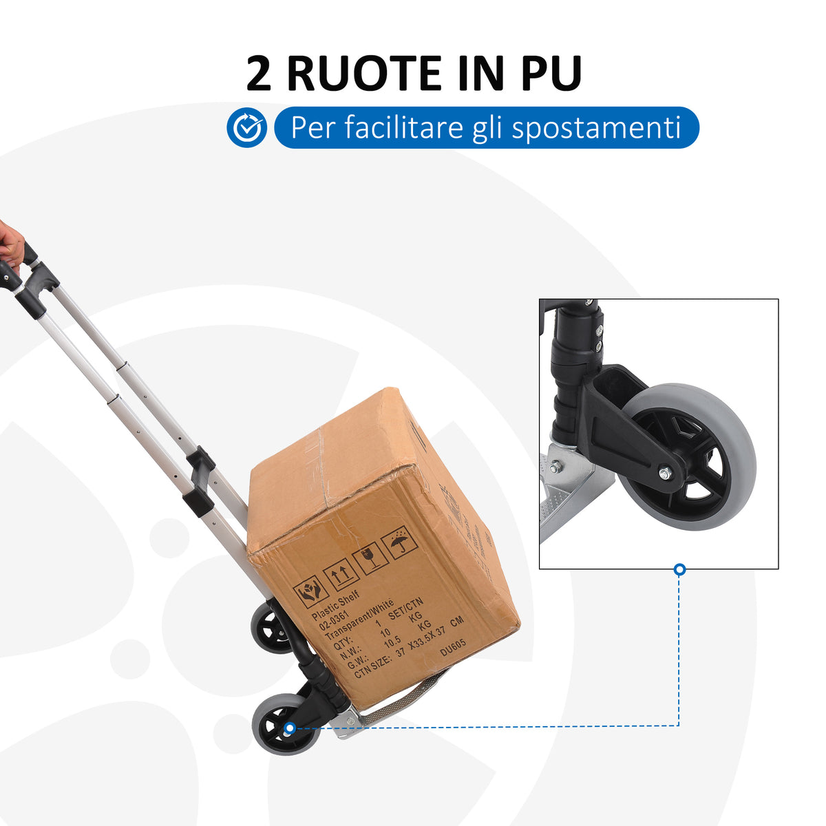 Carrello Portapacchi Pieghevole max 70kg con Maniglie Telescopiche e Altezza Regolabile, 41x38.5x100 cm, Argento