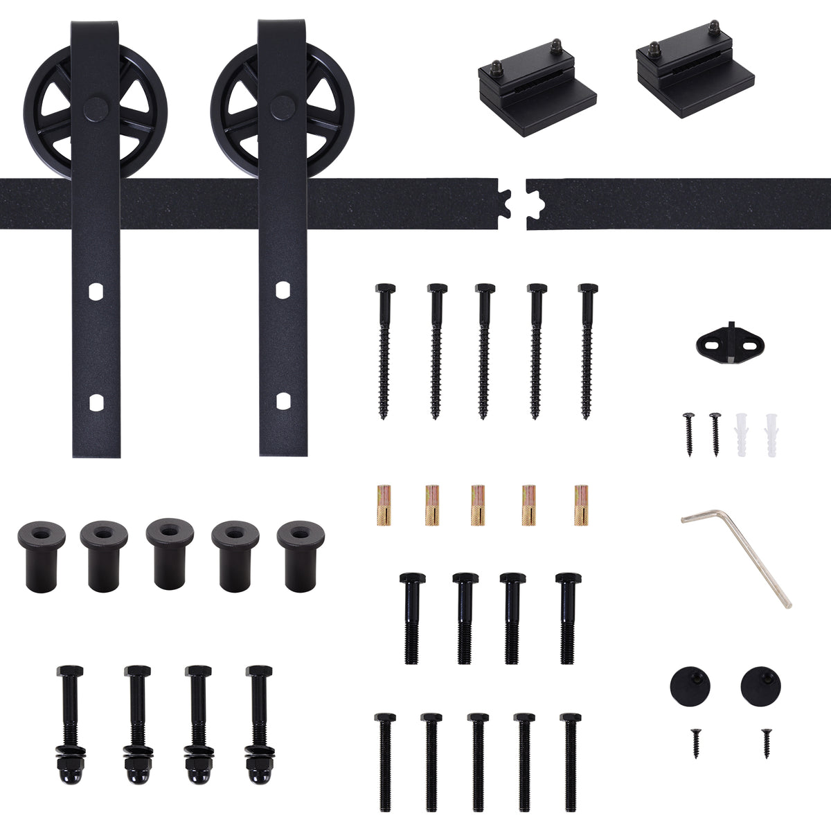200cm Binario per Porta Scorrevole Kit ,Spessore 34-40mm per Installazione Porta Muro Completo Accessori per Porte Scorrevole Singole, Acciaio Nero