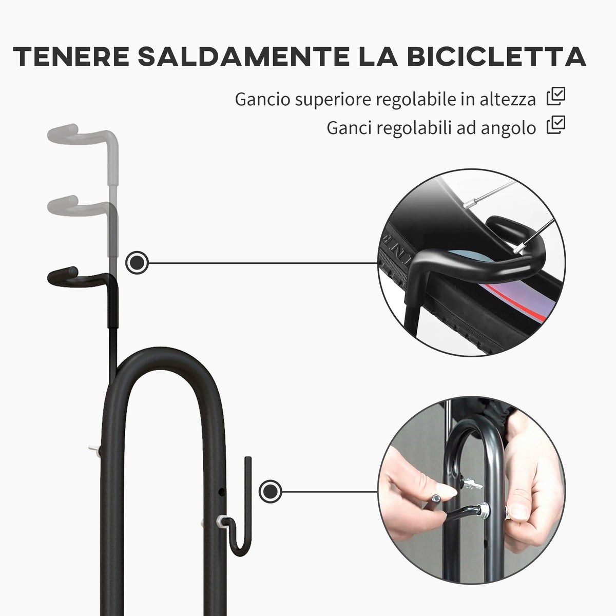 Supporto per Bici con Ganci Regolabili, Compatibile con Biciclette 24"-29" e 700c, per Garage, Interno ed Esterno, Nero