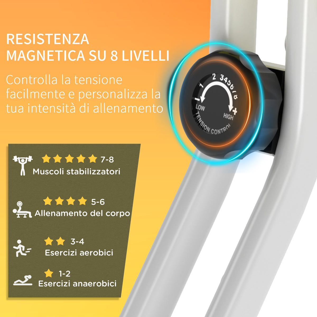 Cyclette Pieghevole da Fitness in Acciaio, Cyclette Magnetica Pieghevole da Casa con Altezza Regolabile, Resistenza Magnetica a 8 Livelli, Schermo LCD, 43x97x109cm, Giallo