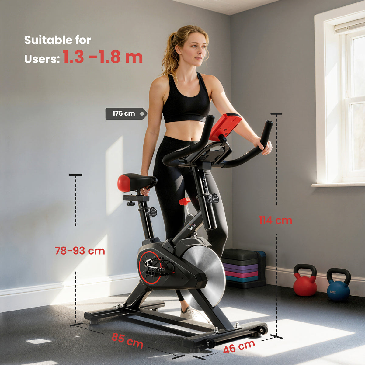 Cyclette da Casa con Resistenza Regolabile, Cyclette Professionale da Camera con Sella e Manubrio Regolabile, Monitor LCD, Sensore Battito Cardiaco Porta Celullare e Volano 6kg, Max.100kg