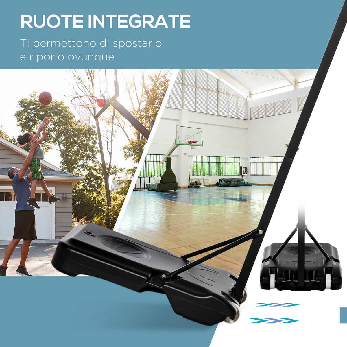 Canestro da Basket da Esterno con Supporto e Altezza Regolabile in Acciaio, 73x49x194-249 cm